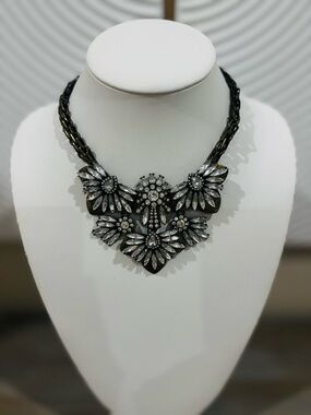 BaubleBar Silver Crystal Floral Bib Necklace